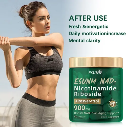 Vista 4 de ESUNM Suplemento liposomal NAD+ con resveratrol, suplemento NMN NAD Resveratrol apoya la salud celular, resistencia y envejecimiento saludable