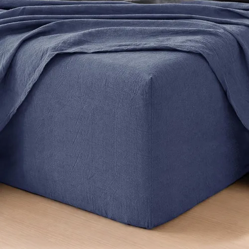 Vista 32 de MooMee Sábana bajera ajustable únicamente, 100% algodón lavado con textura tipo lino, transpirable, duradera, suave, cómoda, bolsillo profundo se