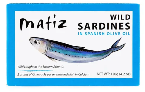 Vista 10 de Matiz Sardinas en Aceite de Oliva, Lata de 4.2 Onzas (Paquete de 5) Pescado Natural Silvestre Capturado Gourmet Español para Tapas, Aperitivos