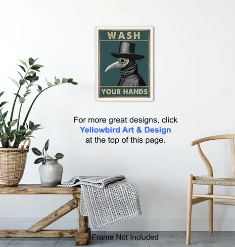 Vista 6 de Letrero de baño Plague Doctor Decor – Lávate tus manos arte gótico refranes divertidos, citas – cuervo cuervo espeluznante decoración de baño – Arte