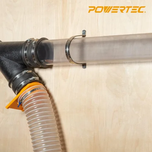 Vista 14 de POWERTEC 70427 Tubo de PVC transparente de 4 x 36 pulgadas de largo con control de polvo de 4 pulgadas, puño flexible y barrido de piso