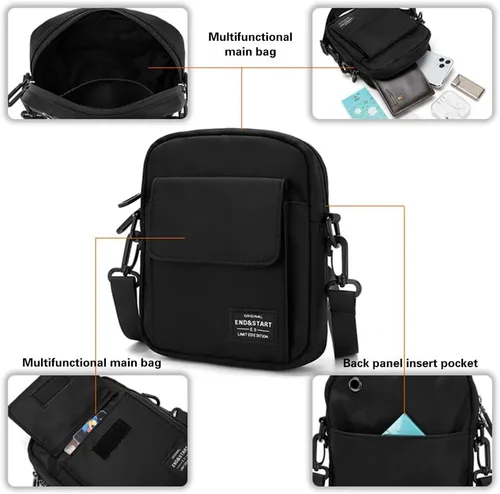 Vista 3 de chinatera Bolso bandolera pequeño para hombre para teléfono celular, mini bolso cruzado de hombro para hombres