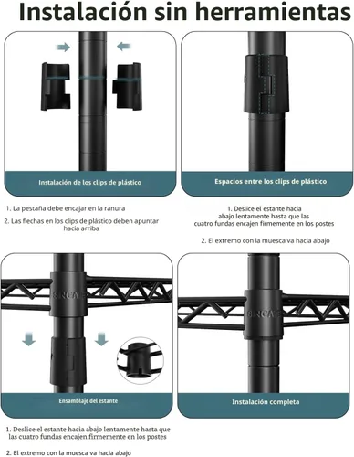 Vista 4 de SINGAYE Estante de almacenamiento con 3 estantes pequeños, estante de alambre, estante de metal, organizadores ajustables, estantes de Negro