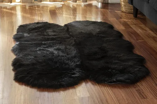 Vista 15 de Alfombra de piel sintética suave y sedosa, 2 x 3 pies, alfombra negra esponjosa, alfombra de piel de oveja, alfombra lanuda para sala de estar