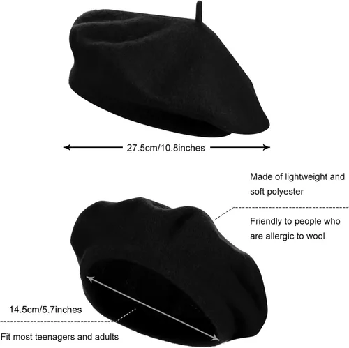 Vista 2 de SATINIOR 10 Piece Artificial Wool Beret for Woman, Artist Hat, French Style Polyester Beret Hat Set