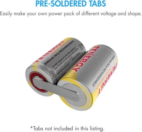 Vista 4 de Tenergy SubC - Batería recargable NiCd de 2200 mAh (sin pestañas), paquete de 15