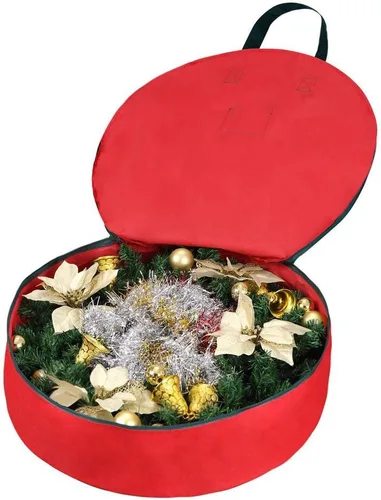 Vista 4 de Bolsa de almacenamiento para coronas navideñas resistente de 36 pulgadas, con asas fabricadas de material duradero de poliéster Oxford 600D, bolsa