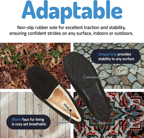 Vista 22 de Floopi Pantuflas para mujer, forro de piel sintética suave con espuma viscoelástica acogedora, pantuflas de casa para mujer con suela antideslizante