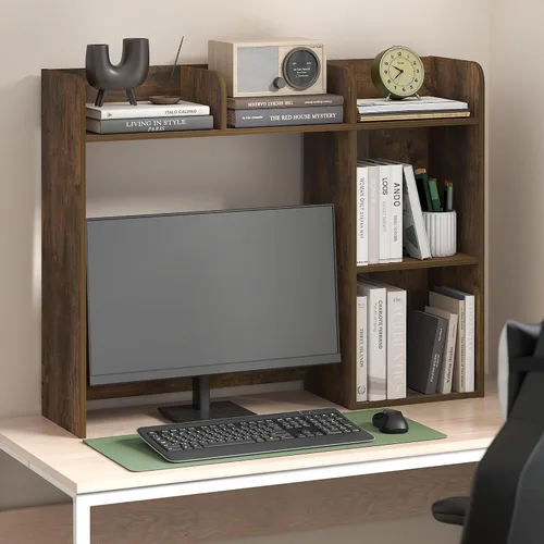 Vista 2 de Furinno Estante de escritorio clásico, gabinete de escritorio de 5 estantes, estante para libros, organizador de escritorio de 3 niveles