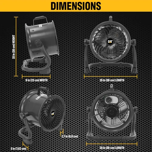 Vista 3 de CAT ventiladores - Ventilador de tambor de alta velocidad de 9" (Negro, 2 en 1): 940 CFM, 4 velocidades, cabezal giratorio de 360°, motor