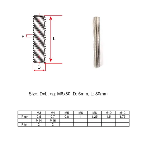 Vista 6 de 20 pernos de varilla de tornillo de acero inoxidable M8x30 completamente roscados
