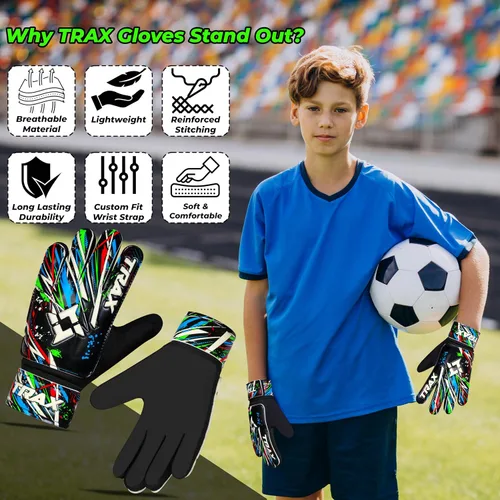 Vista 3 de Guantes de portero de fútbol para niños, jóvenes y adultos, guantes de portero de fútbol con látex de 0.157 pulgadas (0.157 in) antideslizantes