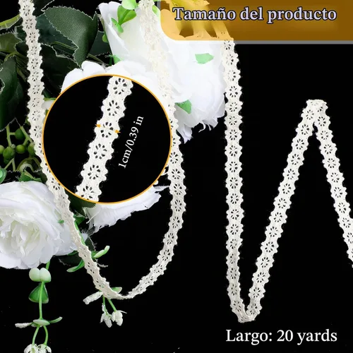 Vista 2 de 20 yardas de encaje para coser, encaje de algodón beige, adornos de cordones para coser, adornos de cinta de algodón para manualidades, envoltura