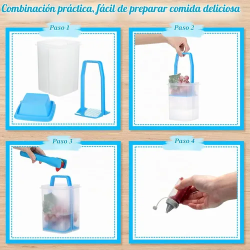 Vista 4 de Contenedor de pepinillos con colador, 2 recipientes de jalapeño de 40.5 onzas con pinzas, 4 botellas de salsa, tarro grande de plástico para Azul