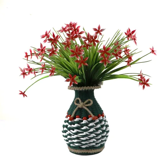 Vista 6 de Florero de cuerda de cáñamo rústico hecho a mano, jarrón rústico de cuerda de cáñamo tejida a mano para decoración del hogar de campo, decoración