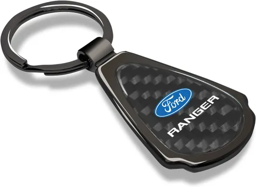 Vista 2 de iPick Image Para Ford Ranger Real Negro Fibra de Carbono Metal Teardrop Llavero, Negro