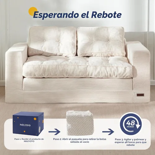 Vista 7 de MAXYOYO Sofá cama plegable, sofá biplaza convertible con almohadas Beige