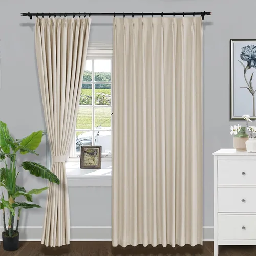 Vista 12 de Fcosie Cortinas opacas de lino de 63 pulgadas de largo, cortinas plisadas para barra transversal, cortinas con aislamiento térmico para comedor