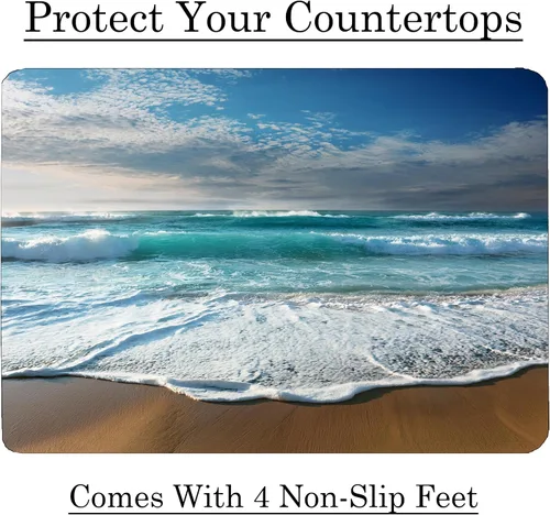 Vista 5 de Coastal Shoreline Waves Sandy Beach Tabla de cortar de vidrio para cocina, regalo decorativo (playa)