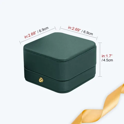 Vista 5 de Caja de compromiso de boda, caja de compromiso verde, caja cuadrada de terciopelo de cuero, caja para anillos de joyería de terciopelo de alta