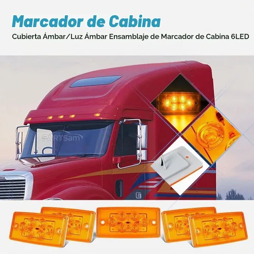 Vista 8 de Partsam Kit de luces LED de repuesto para Freightliner Century/Columbia, 5 luces rectangulares ámbar 6LED para techo de cabina + 2 luces marcadoras