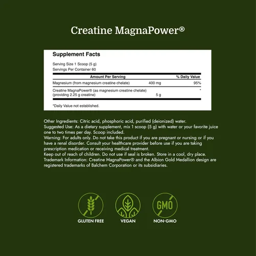 Vista 4 de Swanson 100% creatina pura MagnaPower - Quelato de creatina de magnesio - 10.58 oz (10.6 onzas) Pwdr - 60 porciones
