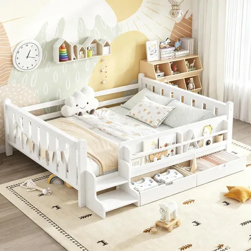Vista 34 de Bellemave Cama Montessori completa con escaleras y cajones de Escaleras marrones