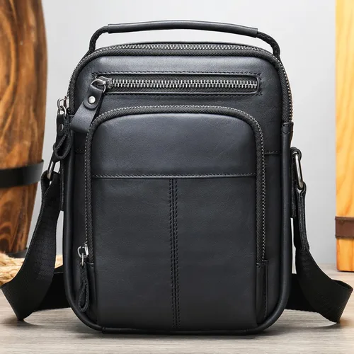 Vista 7 de PRELITER Bolso cruzado de cuero genuino para hombre, bolso de hombro de cuero genuino para hombres para negocios y actividades al aire libre