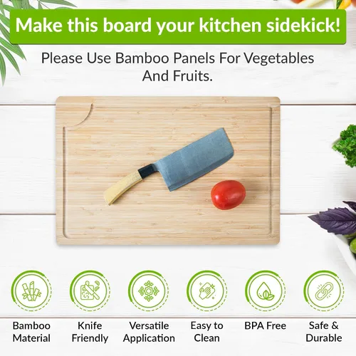 Vista 7 de GR Kraft - Tablas de cortar de doble cara de acero inoxidable y bambú, no tóxicas, duraderas, con diseño apto para cuchillos, sin microplásticos