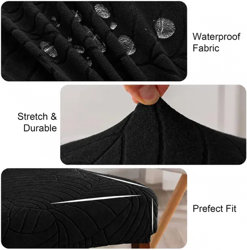 Vista 5 de Fundas de silla para comedor Fundas de jacquard impermeables (negro, 2 piezas) Las fundas de jacquard elásticas impermeables refrescan las sillas