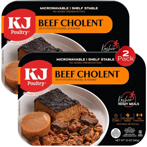 Vista 9 de KJ Poultry Comidas preparadas kosher – Chulent de carne y kugel, MRE comidas de carne listas para comer, comida de shabbos (paquete de 1) preparada