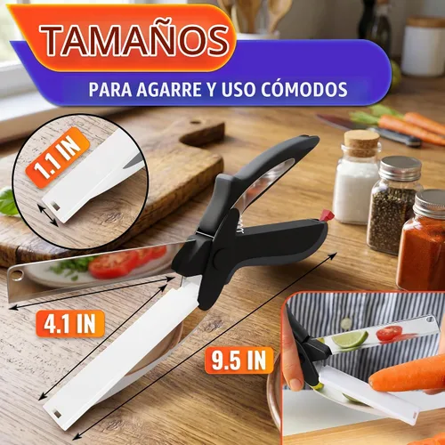 Vista 2 de Tijeras de cocina 2 en 1 para alimentos, tijeras de tabla de cortar con Agarradera negra