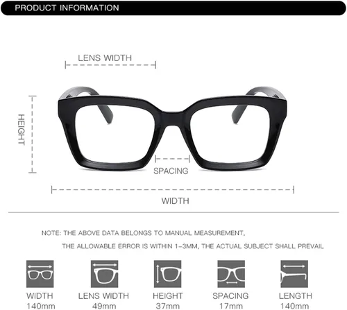 Vista 6 de EYLRIM Gafas clásicas de lente transparente con marco cuadrado grueso para mujeres y hombres, anteojos sin receta