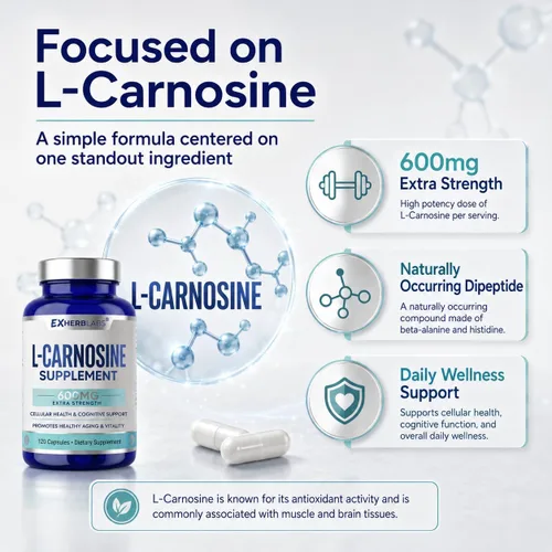 Vista 5 de Suplemento L-Carnosina 600mg, para la salud celular y cognitiva