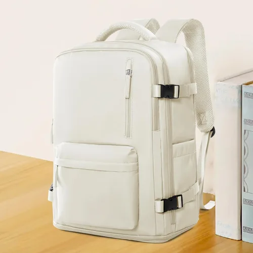 Vista 2 de coowoz Mochila de mano para mujeres y hombres, mochila de viaje aprobada por aerolíneas, mochila deportiva para laptop, A- Beige, Compacto