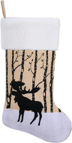 Vista 7 de Calcetín de Navidad rústico de arpillera de 20 pulgadas con diseño de cardenal, decoración de repisa de chimenea, cardenal rojo navideño Birch