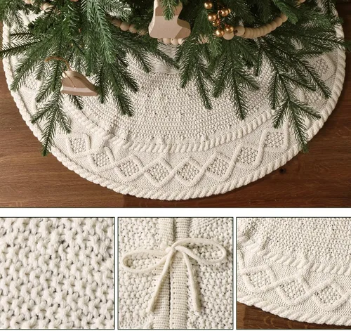 Vista 2 de Faldones de punto para árbol de Navidad, falda de árbol neutro