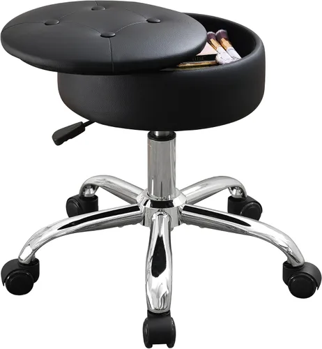Vista 20 de Taburete Otomano Giratorio Silla para Sala de Maquillaje Taburete para Silla de Tocador Altura Ajustable Cuero Sintético Negro Negro 1