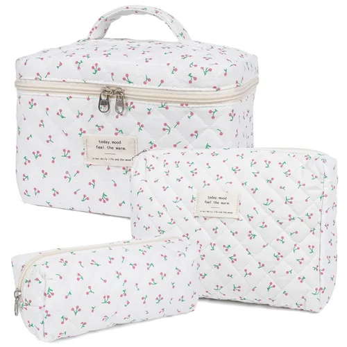 Vista 10 de honitty Bolsa de maquillaje, bolsas de cosméticos acolchadas, bolsas de maquillaje florales grandes para mujeres, organizador de maquillaje, bolsa