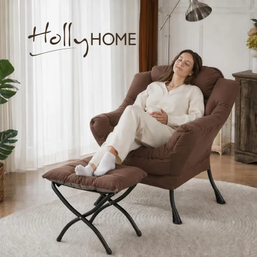 Vista 4 de HollyHOME Silla perezosa con otomana plegable, sillón cómodo y reposapiés plegable, sofá de ocio silla de lectura y reposapiés para sala de estar