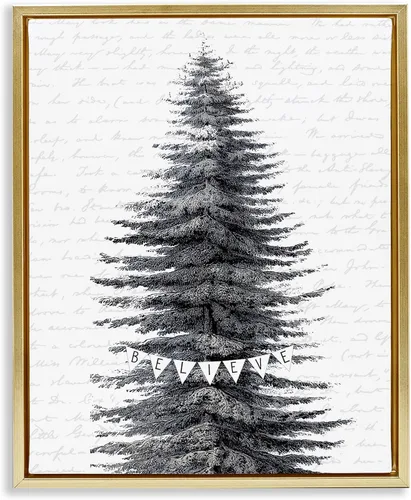 Vista 11 de Stupell Industries Árbol de Navidad cubierto de nieve Believe Holiday Word Design, diseño de letras y forradas Stupell Industries · By Lettered