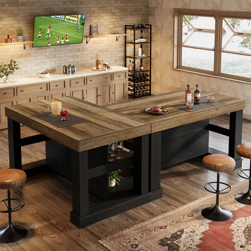 Vista 12 de Tribesigns Isla de cocina de 55 pulgadas con asientos y almacenamiento Mesa de isla estacionaria de madera con encimera grande y espacio