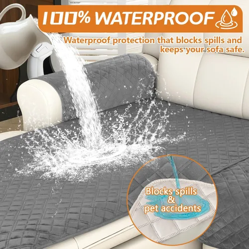 Vista 2 de Arfntevss - Fundas impermeables para sofá seccional en forma de L, cubiertas lavables de terciopelo para sofá para perros y mascotas, protector
