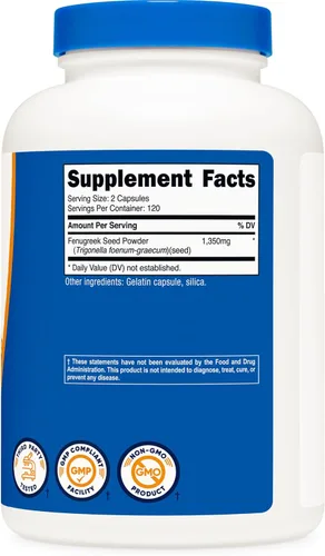 Vista 5 de Semillas Nutricost Fenugreek 0.026 oz; 200 cápsulas, 1 botella, 1