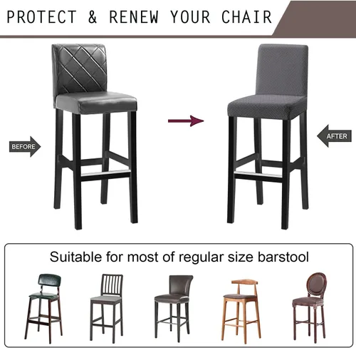 Vista 6 de Fundas para silla de bar de jacquard con respaldo, funda extraíble y lavable para silla de comedor giratoria corta, silla de comedor, silla de bar