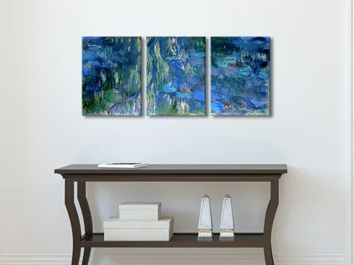 Vista 5 de Wieco Art Impresión en lienzo de nenúfares, reflejos de sauces llorones por Claude Monet, pinturas al óleo, impresiones sobre lienzo, arte de pared