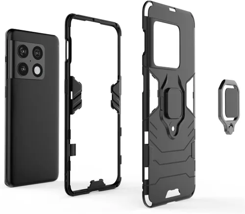 Vista 4 de MaiJin Compatible con OnePlus 10 Pro, soporte de agarre de anillo de metal, a prueba de golpes (funciona con soporte magnético para automóvil), Negro