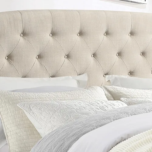 Vista 5 de Rosevera Essential - Base de cama de plataforma con cabecera capitoné tapizada de tela, soporte de listones de madera, fácil montaje, matrimonial