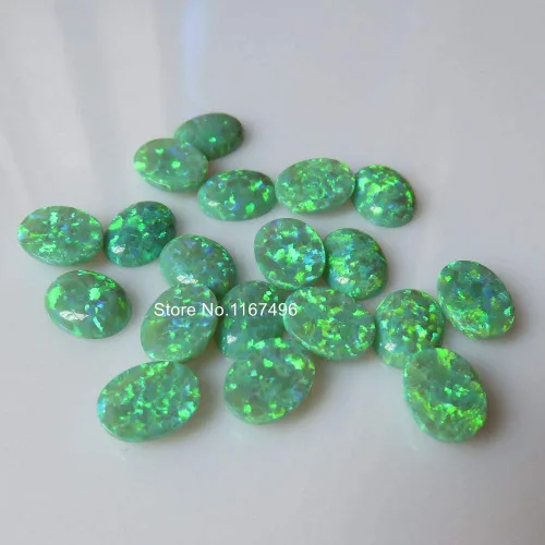 Vista 3 de 50 unidades por lote op11 Kiwi 0.276x0.354in sintético ovalado ópalo de fuego verde ópalo ovalado piedra de ópalo para joyería