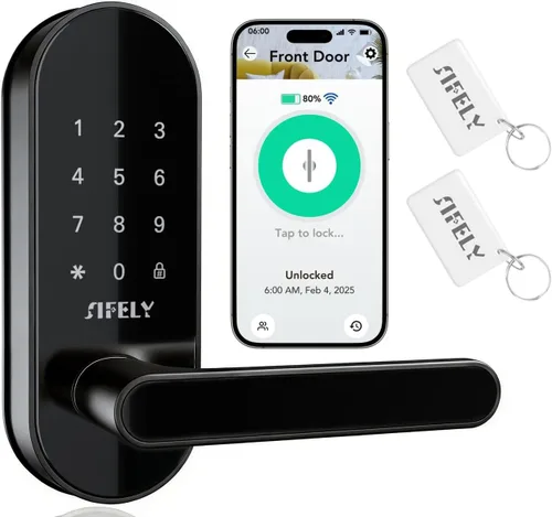 Vista 10 de Cerradura de puerta inteligente con teclado de entrada sin llave con asa y perilla, cerrojo digital para puertas delanteras, dormitorios, oficinas e